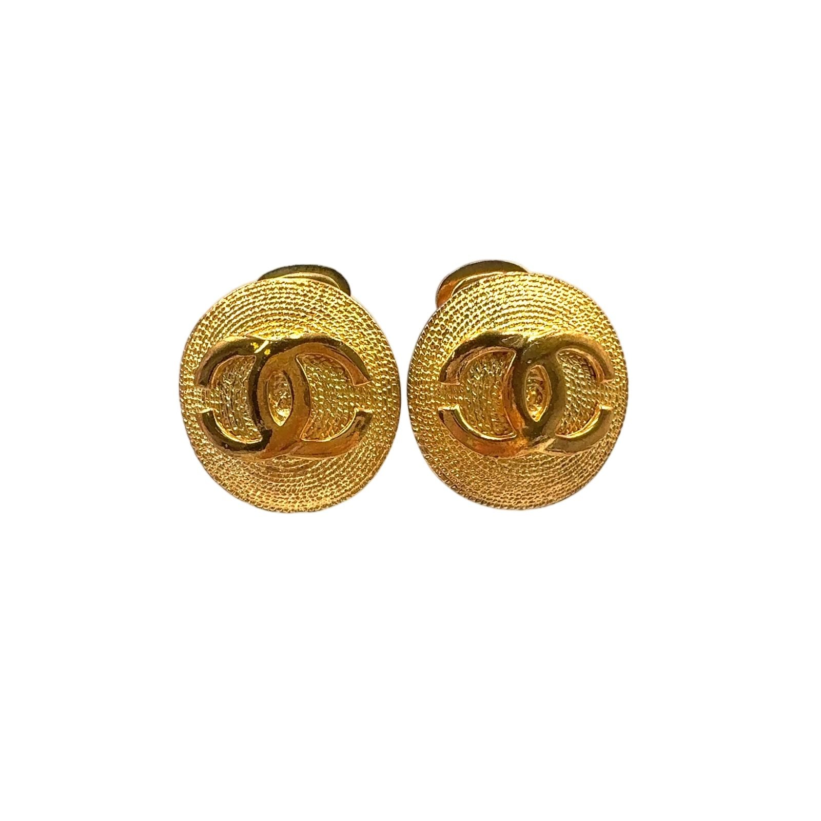 Chanel Limited CC Logo Round Gold Plated Earrings