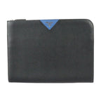 Prada Document Case Second Bag 2 Vn003 Leather Black Blue Silver Hardware