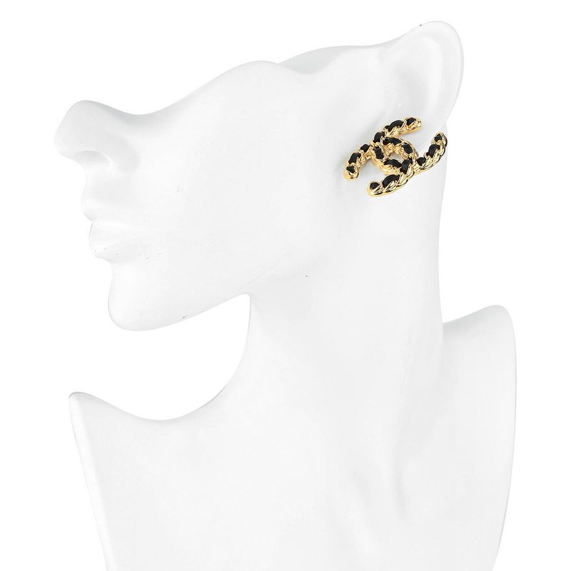 Chanel Logo Earrings Gold Black — view 8