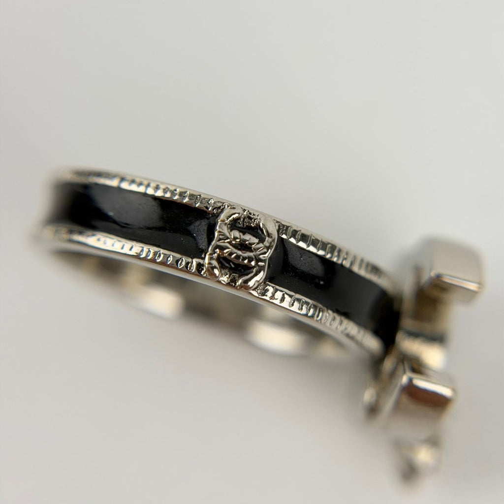 Chanel CC Logo Camellia Ring Silver Black Vintage