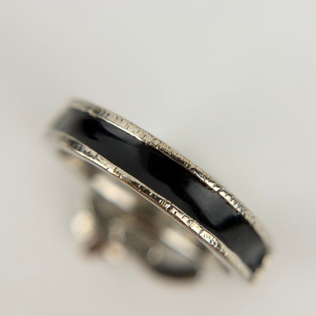 Chanel CC Logo Camellia Ring Silver Black Vintage
