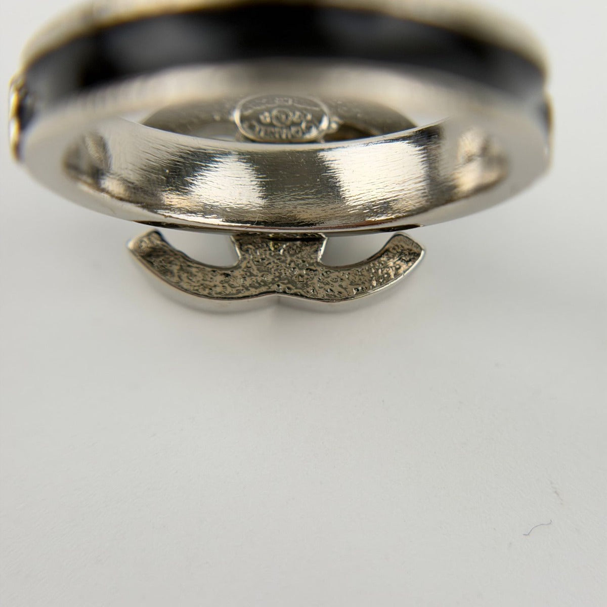 Chanel CC Logo Camellia Ring Silver Black Vintage