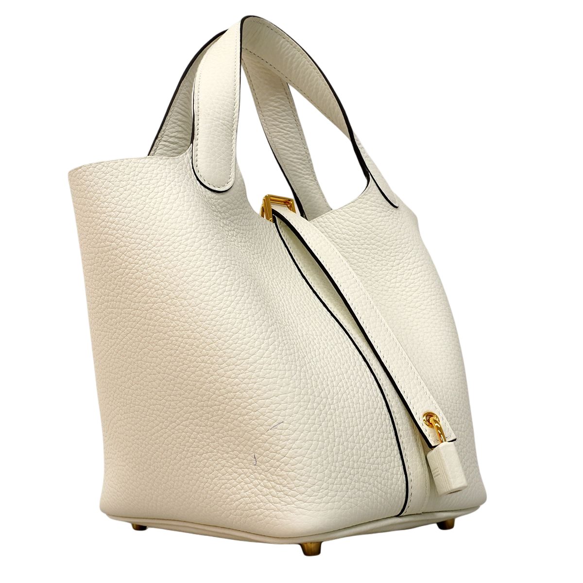 Hermes Handbag Picotin Lock PM Taurillon Clemence White Gold — view 2