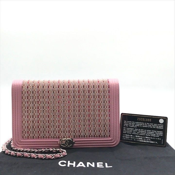 Chanel CC Logo Rhinestone Chain Wallet Shoulder Bag Pink
