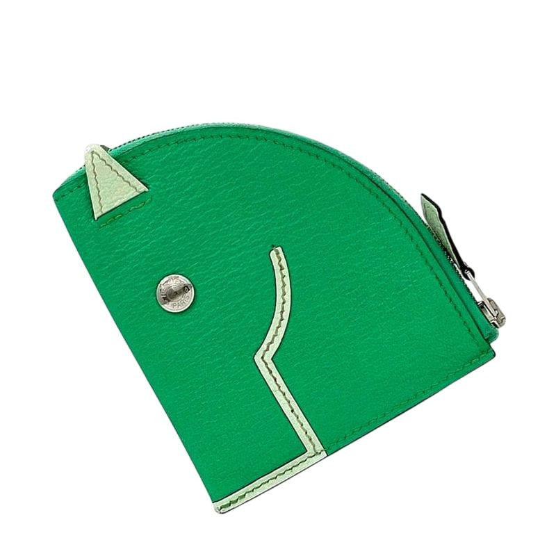 Hermes Coin Case Green Mint Purse Leather Chevre