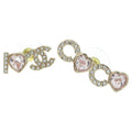 Chanel CC Logo Strass Rhinestone Earrings Gold Pink