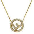 Fendi Is FF Logo Long Necklace Pendant Gold Rhinestone Classic Glamorous