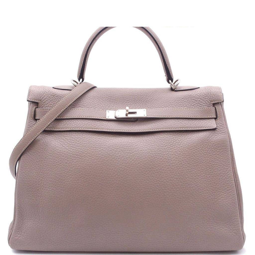 Hermes Kelly 35 Gray Silver Taurillon Clemence Handbag