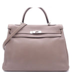 Hermes Kelly 35 Gray Silver Taurillon Clemence Handbag