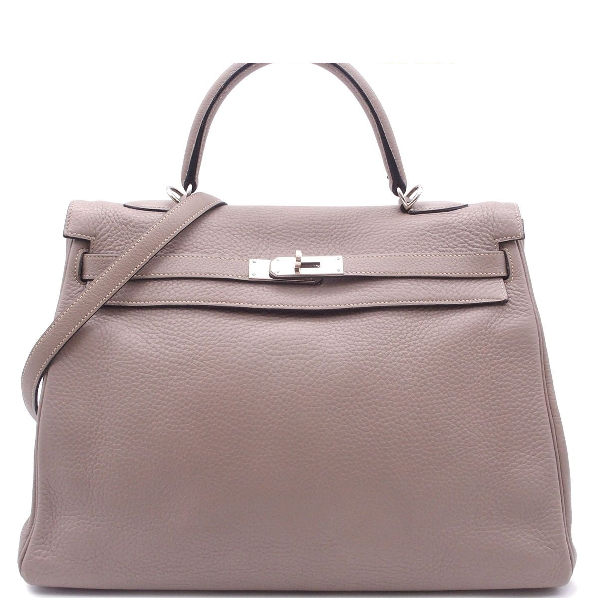 Hermes Kelly 35 Gray Silver Taurillon Clemence Handbag