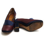 Fendi Pumps Shoes Women Leather Navy Blue High Heels Bicolor Studded — view 6