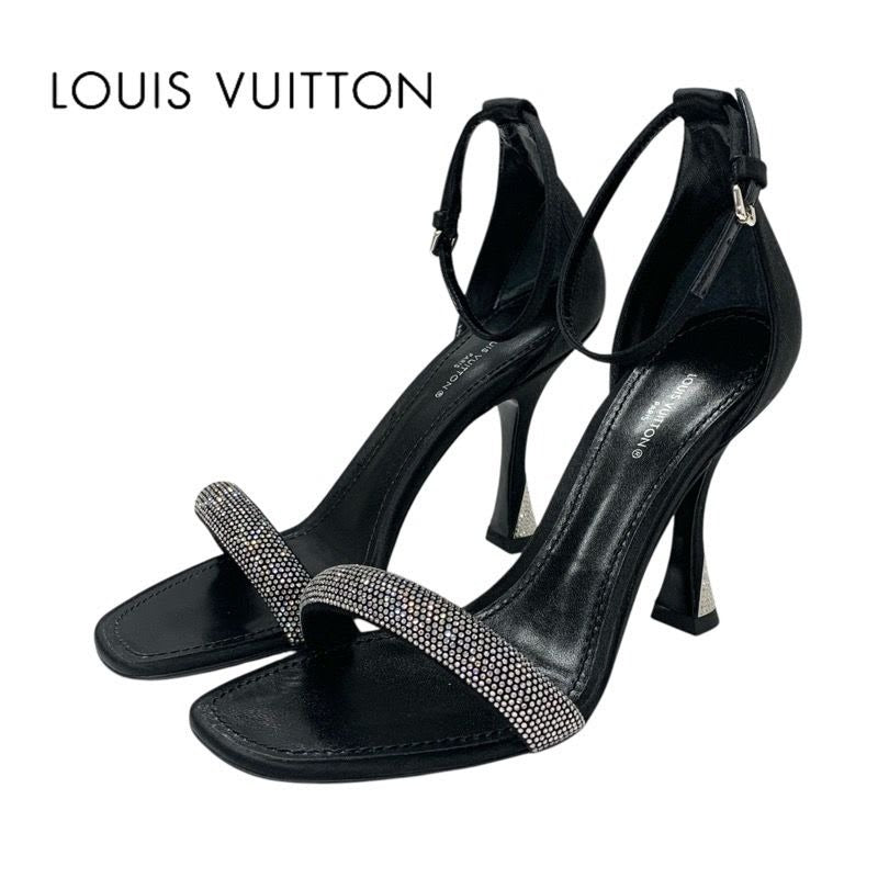 Louis Vuitton Appeal Line Sandals Shoes Satin Black Silver Rhinestone