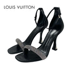 Louis Vuitton Appeal Line Sandals Shoes Satin Black Silver Rhinestone