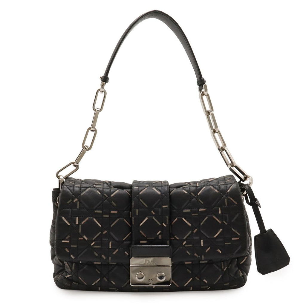 Dior Christian New Rock Cannage Chain Shoulder Bag Leather Black Silver