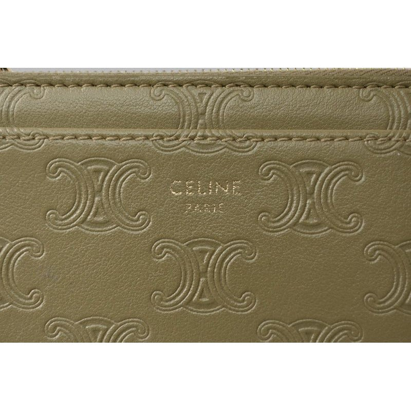 Celine Coin Case Card Holder Zip Triomphe Embossed Olive — view 8