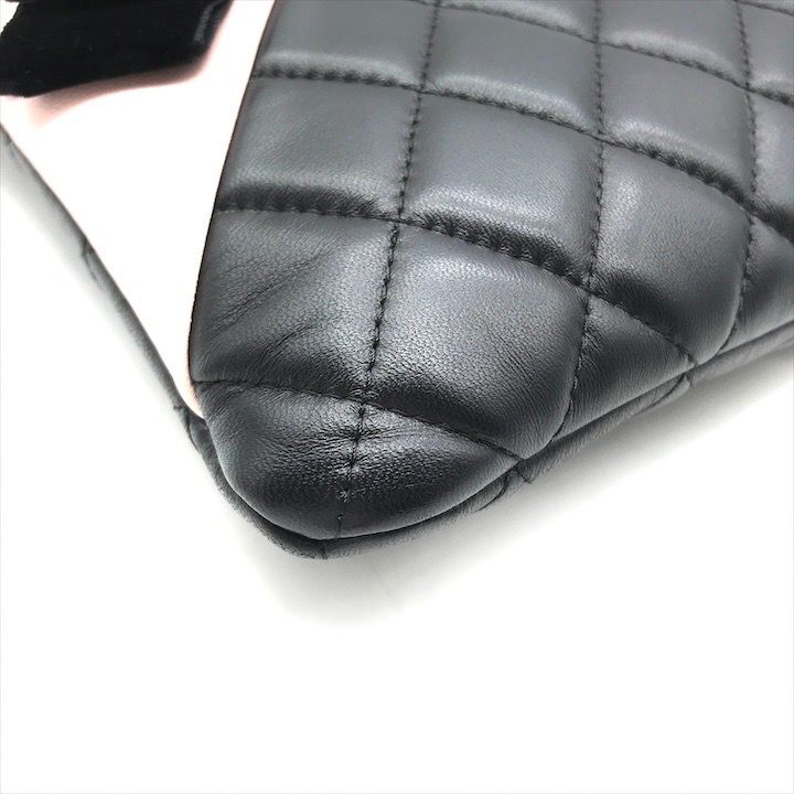 Chanel CC Logo Quilted Camellia Lambskin Clutch Black Pink Case — view 4