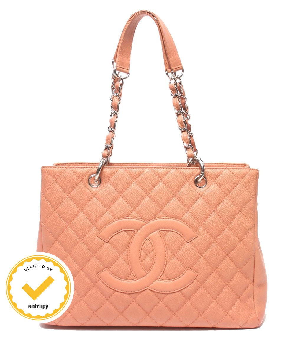 Chanel Chain Tote Shoulder Bag Silver Quilted Caviar Leather