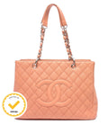 Chanel Chain Tote Shoulder Bag Silver Quilted Caviar Leather