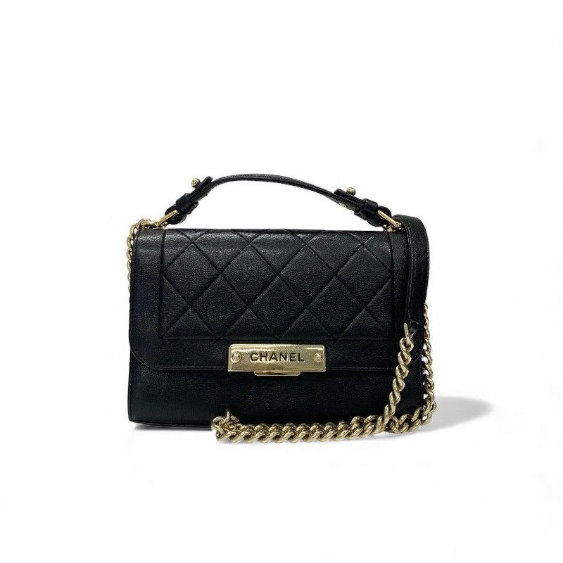Chanel Bag Shoulder Black Gold Click Label Logo Single Flap Chain 2-Way