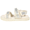 Dior Rhinestone Velcro Strap Leather Flat Sandals Cream