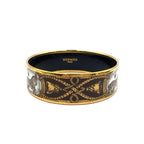 Hermes Enamel GM Horse Motif Gold Black Bangle Bracelet
