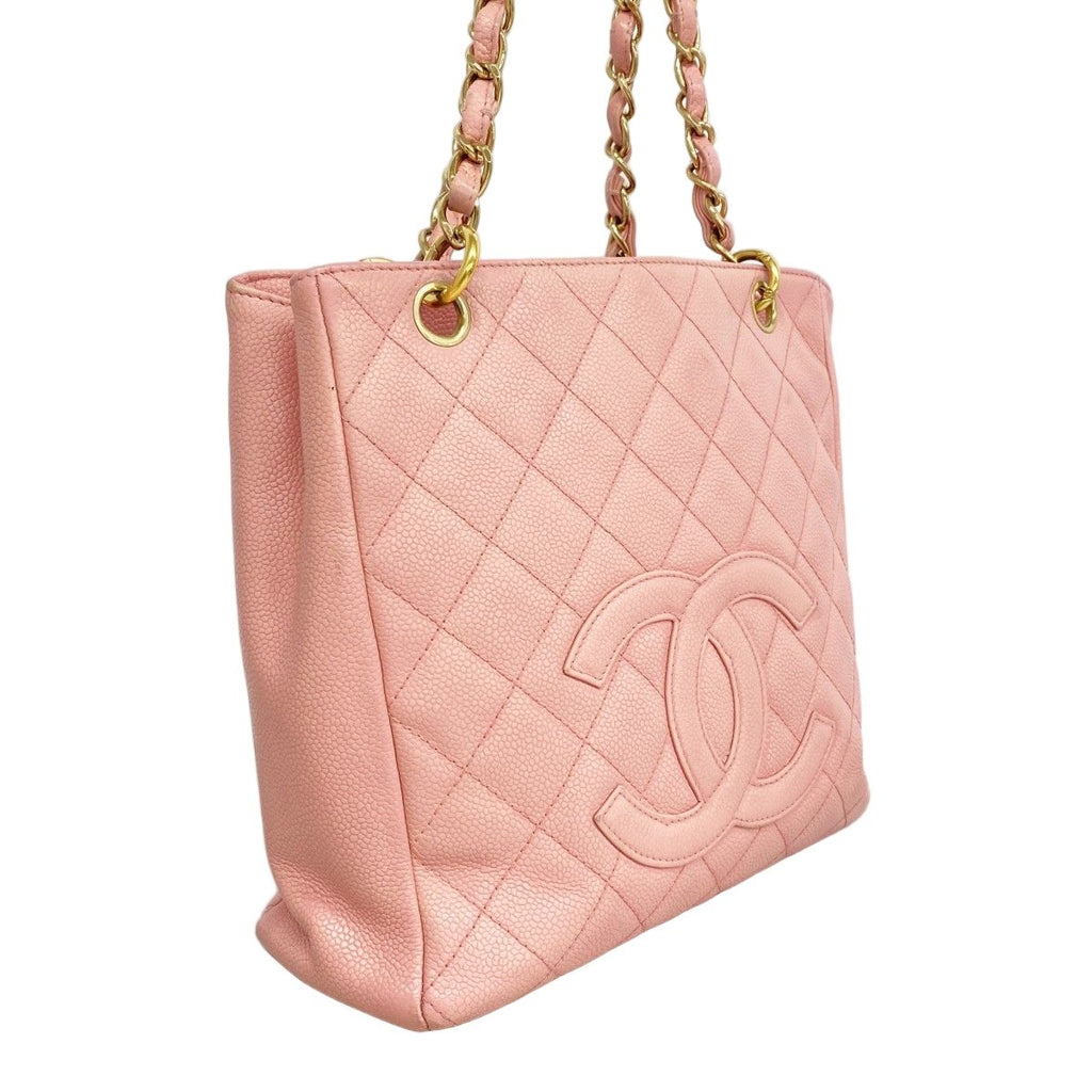 Chanel Shoulder Bag Quilted Caviar Leather Pink Gold — view 2