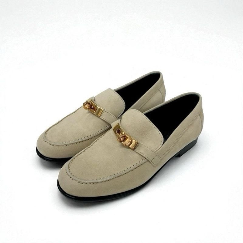 Hermes D'esting Loafers Leather Shoes Beige Gold Kelly Hardware