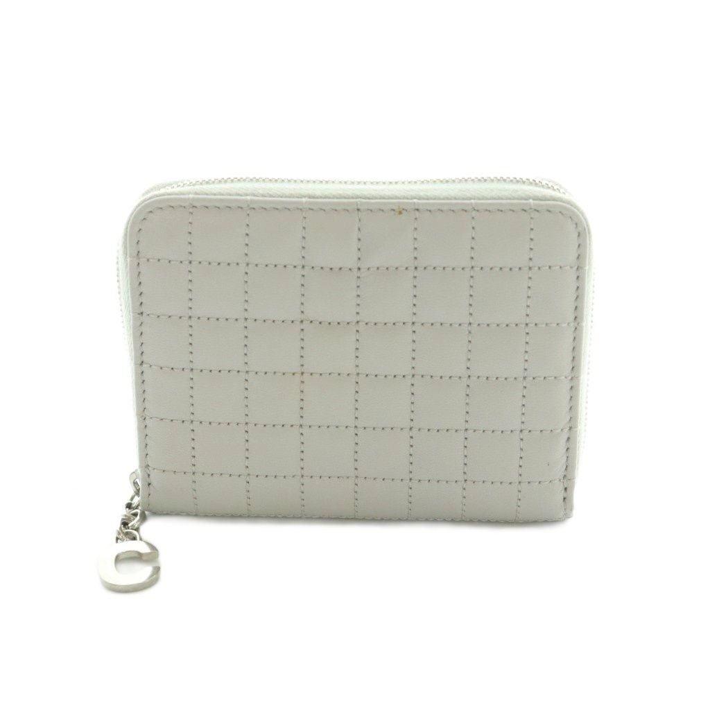 Celine Compact Zip Wallet Mini Zip Around Coin Purse Quilted Gray
