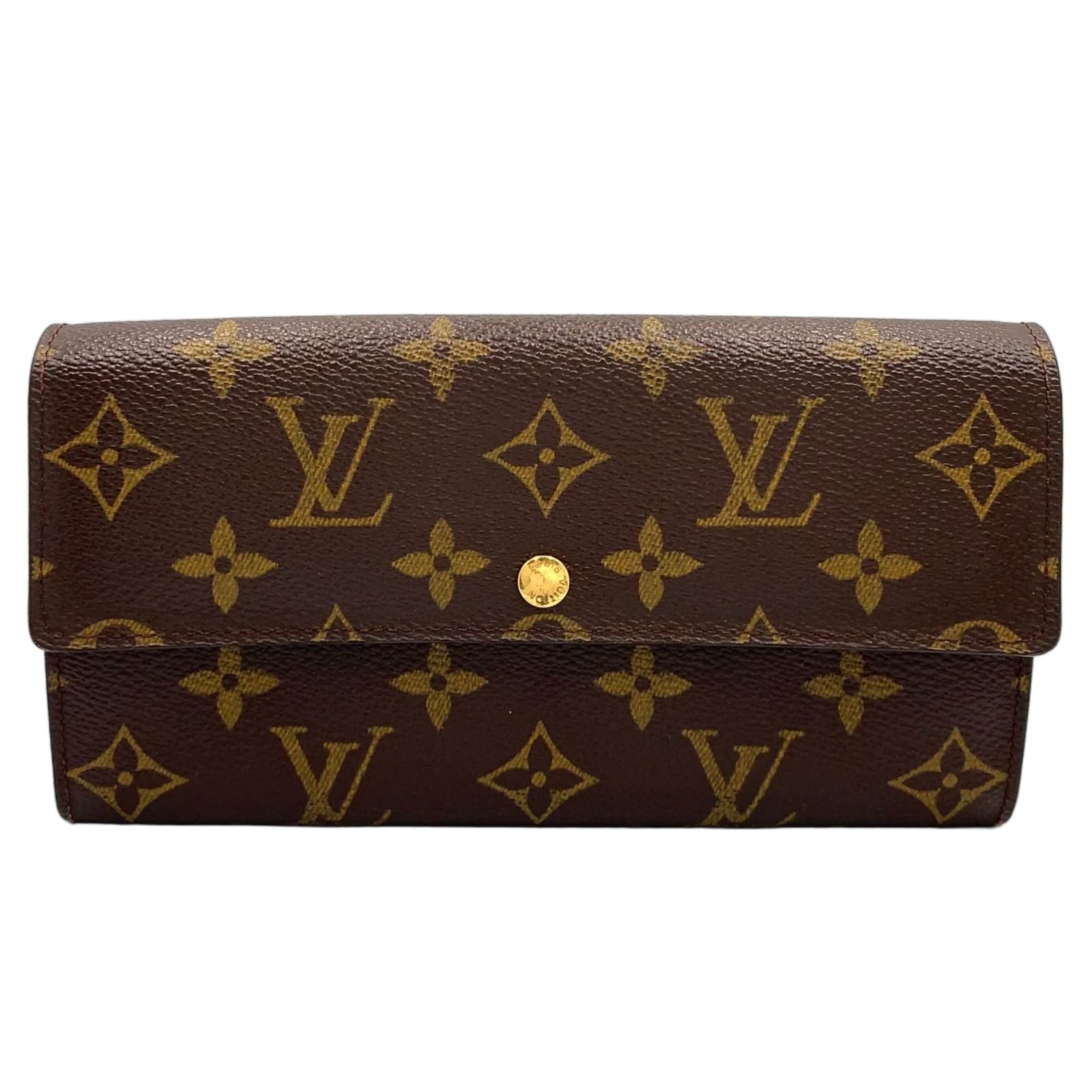 Louis Vuitton Pochette Porte Monet Cles Monogram Leather Brown Bifold Wallet