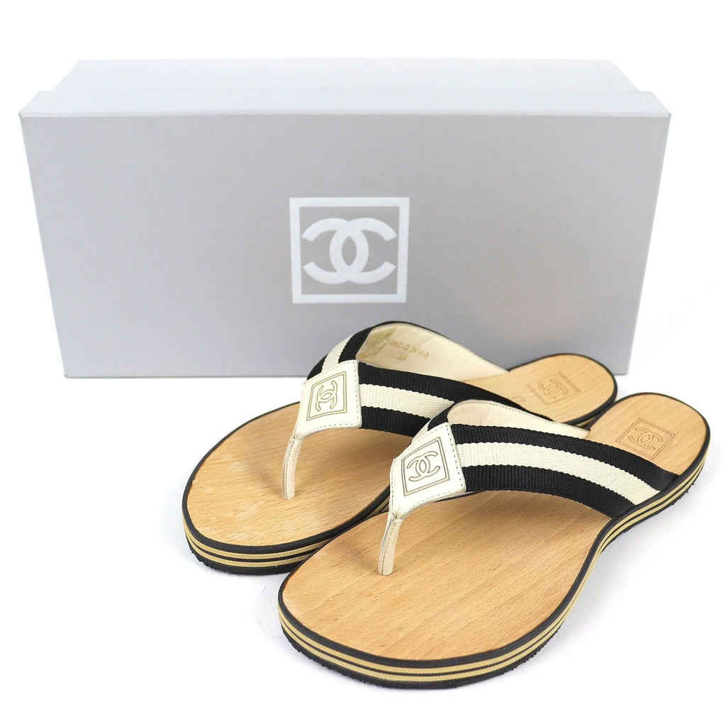Chanel Entre Doigts CC Logo Wood Thong Sandals Beach Beige — view 2