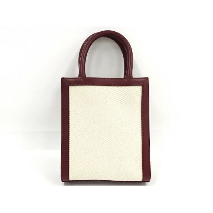 Celine Mini Vertical Cabas 2-Way Handbag Canvas Leather Ivory Bordeaux — view 2