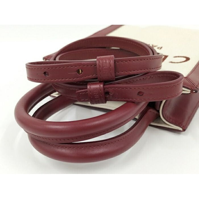 Celine Mini Vertical Cabas 2-Way Handbag Canvas Leather Ivory Bordeaux — view 5