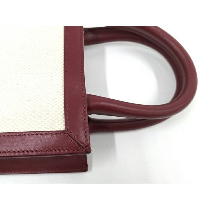 Celine Mini Vertical Cabas 2-Way Handbag Canvas Leather Ivory Bordeaux — view 6