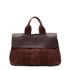 Hermes Valparaiso PM Tote Brown Toile Chevron Leather