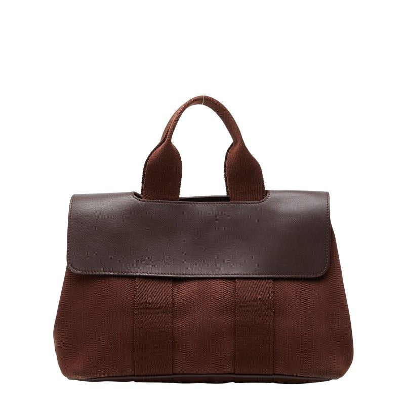 Hermes Valparaiso PM Tote Brown Toile Chevron Leather