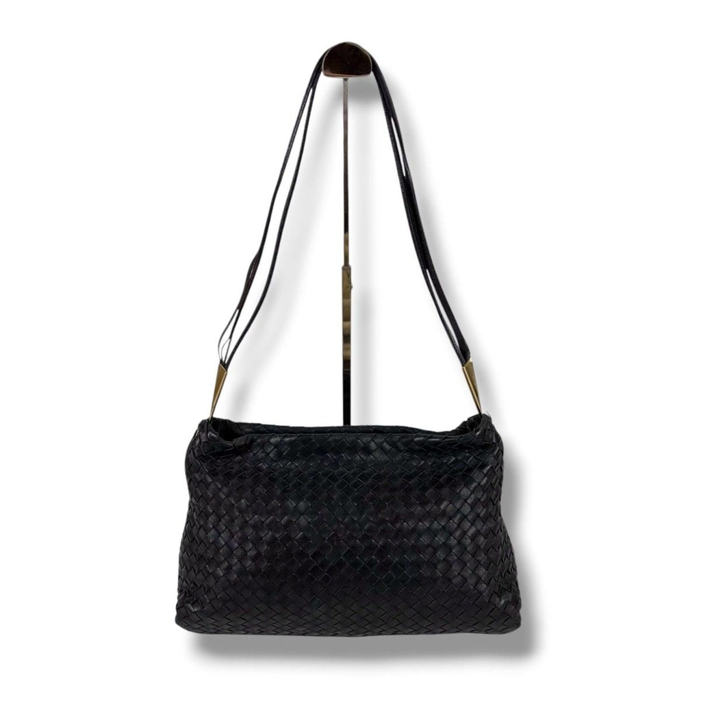 Bottega Veneta Intrecciato Leather Shoulder Bag Black Hobo — view 2