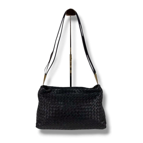 Bottega Veneta Intrecciato Leather Shoulder Bag Black Hobo — view 2