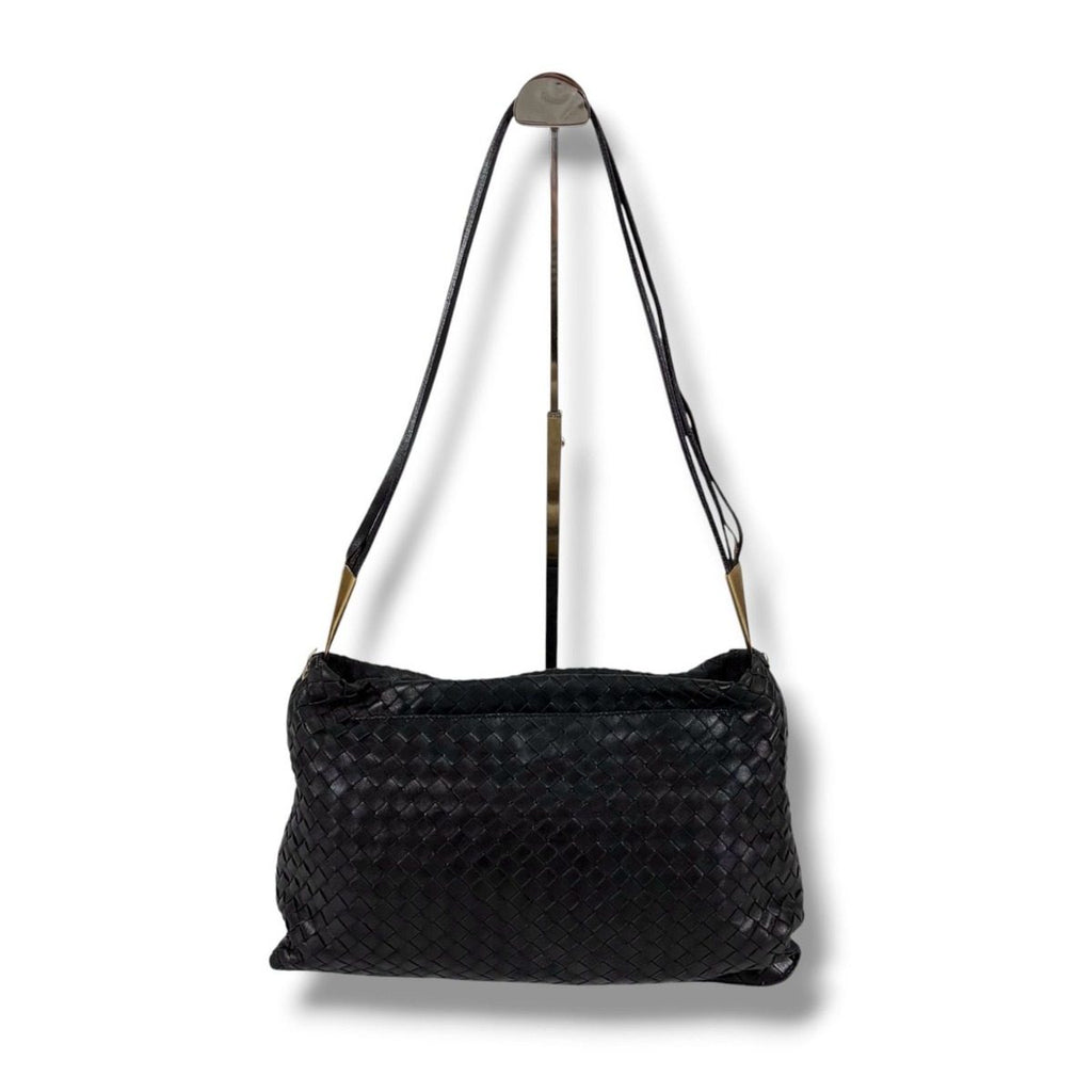 Bottega Veneta Intrecciato Leather Shoulder Bag Black Hobo — view 3