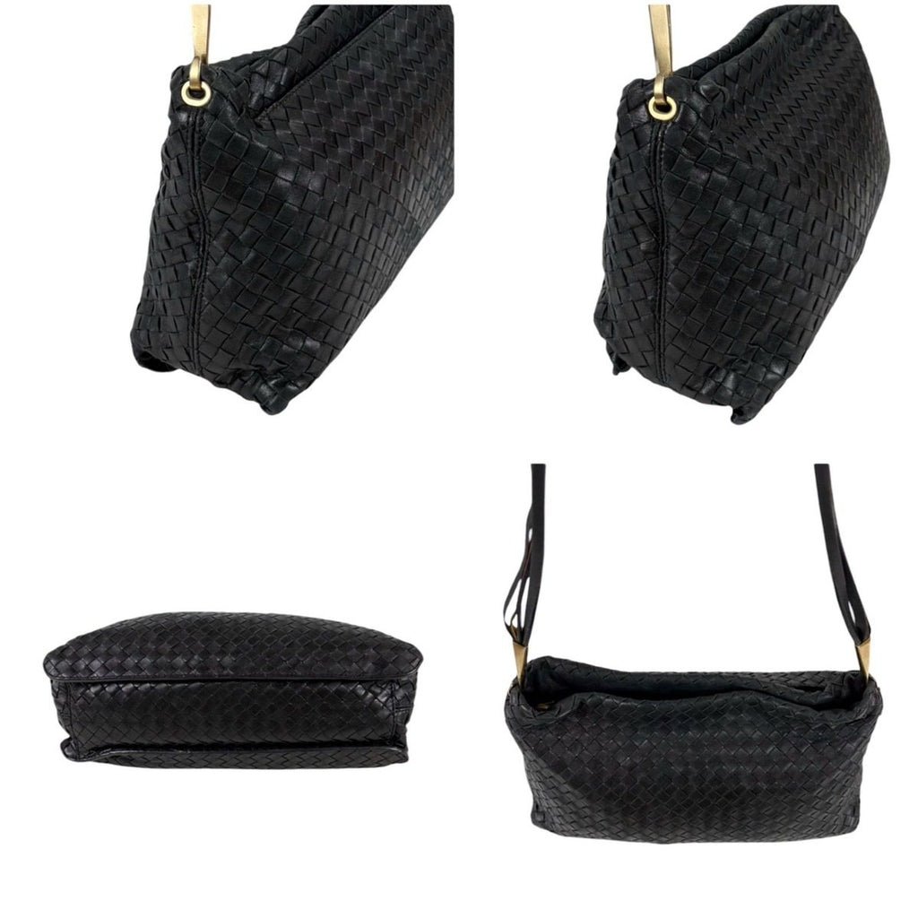 Bottega Veneta Intrecciato Leather Shoulder Bag Black Hobo — view 4