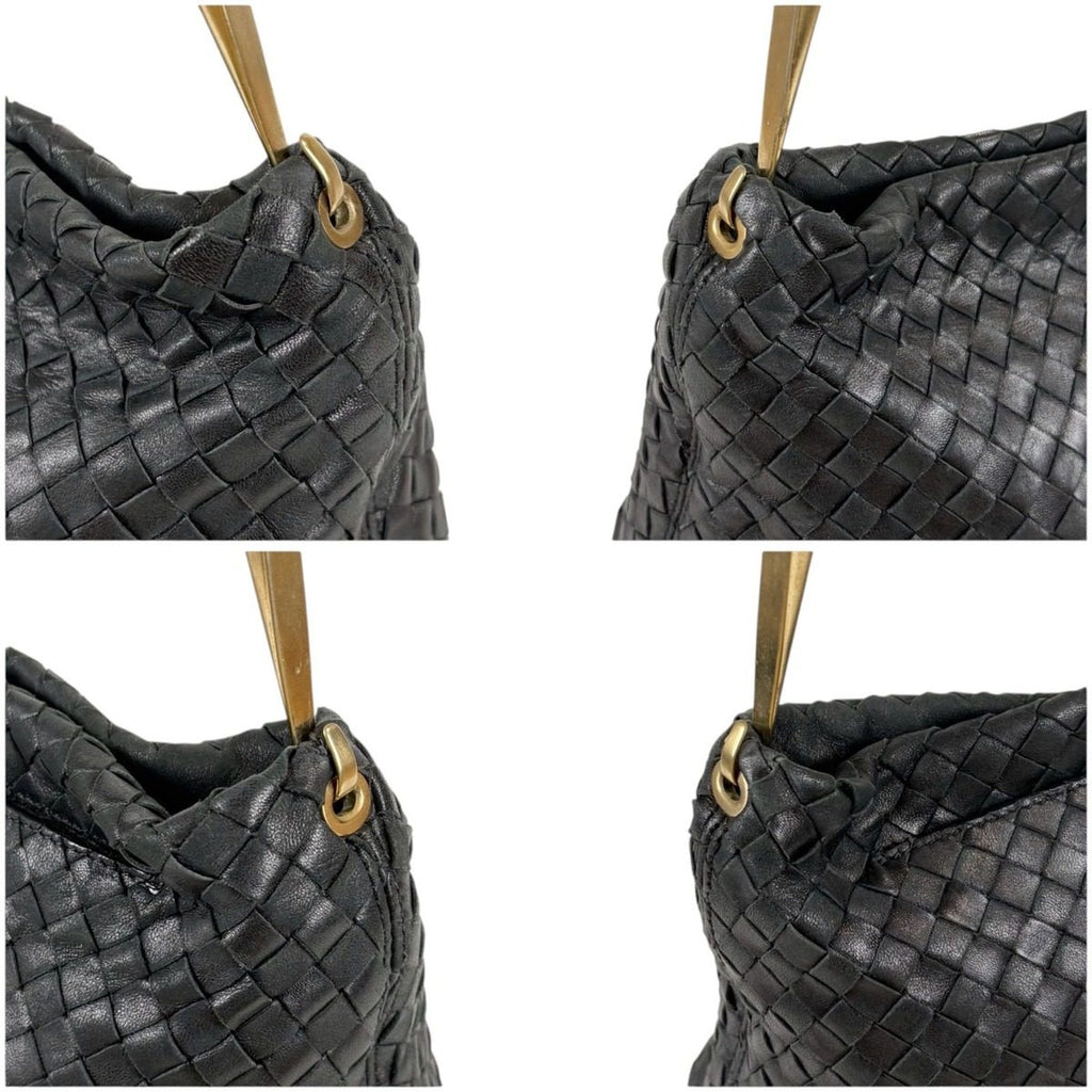 Bottega Veneta Intrecciato Leather Shoulder Bag Black Hobo — view 5