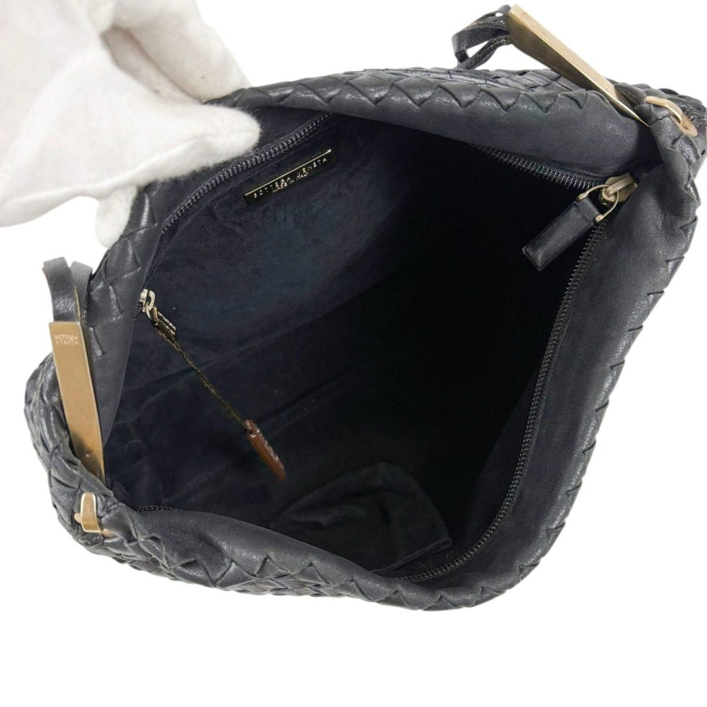 Bottega Veneta Intrecciato Leather Shoulder Bag Black Hobo — view 9