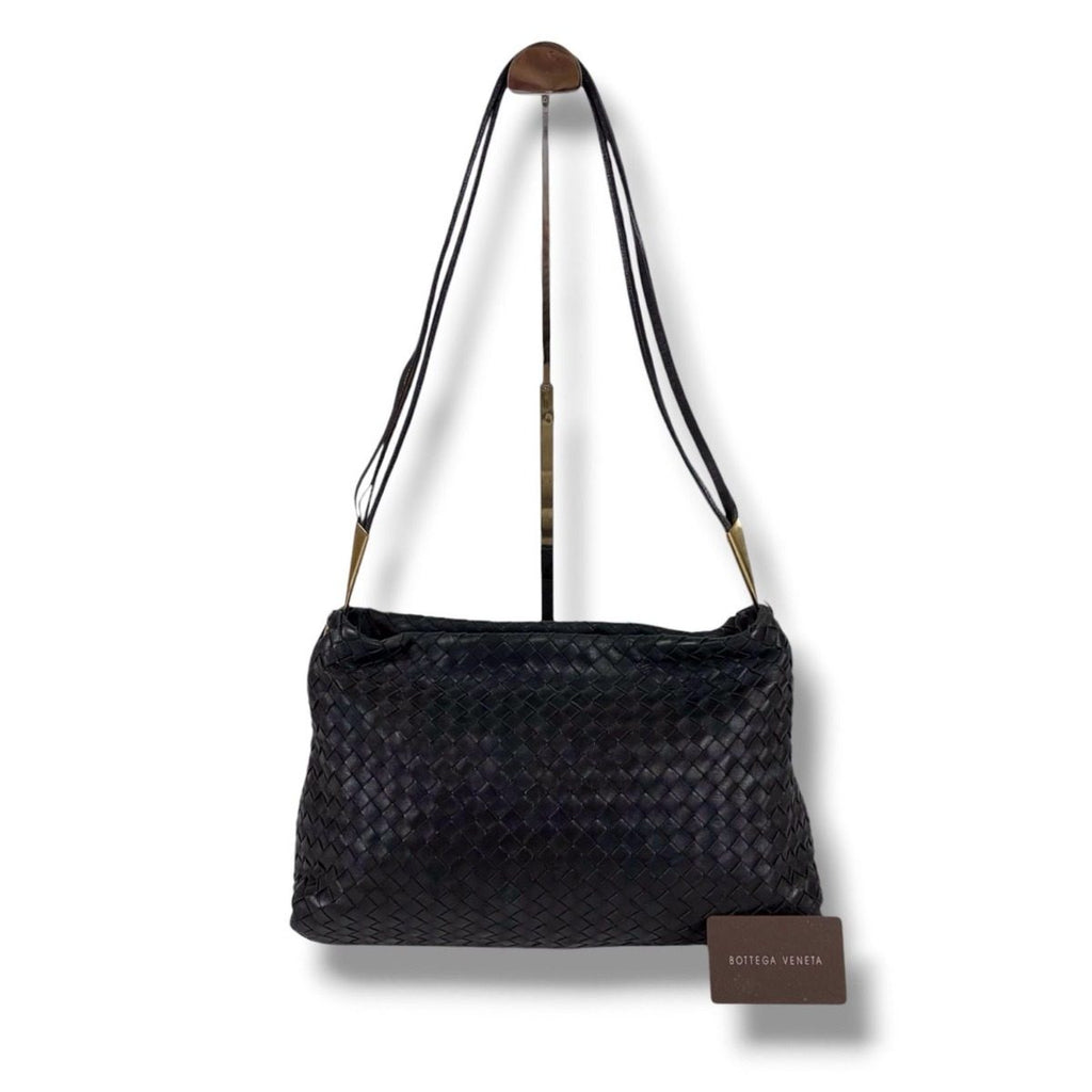 Bottega Veneta Intrecciato Leather Shoulder Bag Black Hobo
