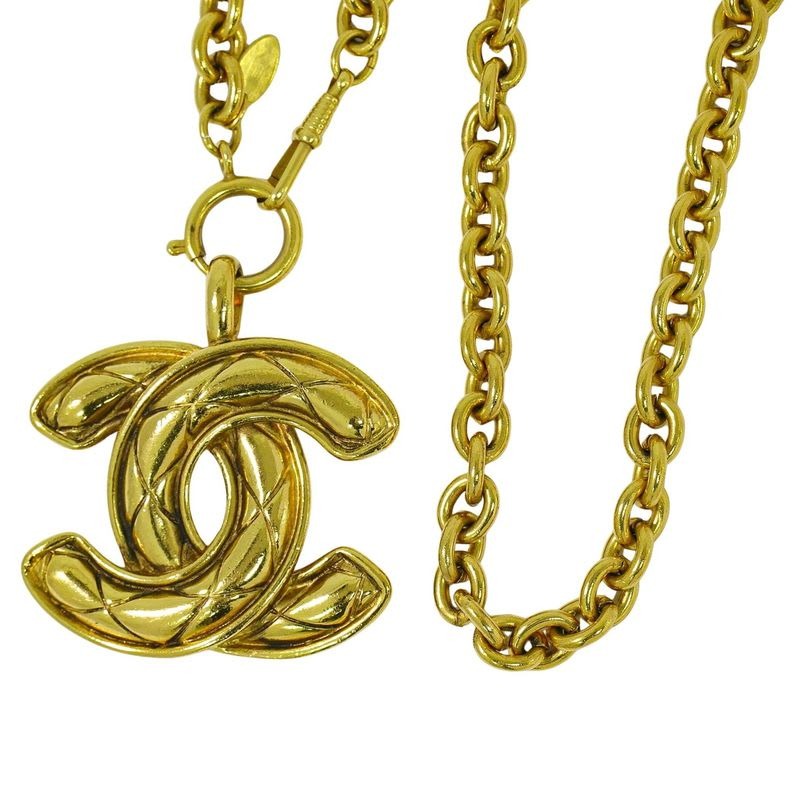 Chanel Coco Mark Long Necklace Pendant GP Gold Plated