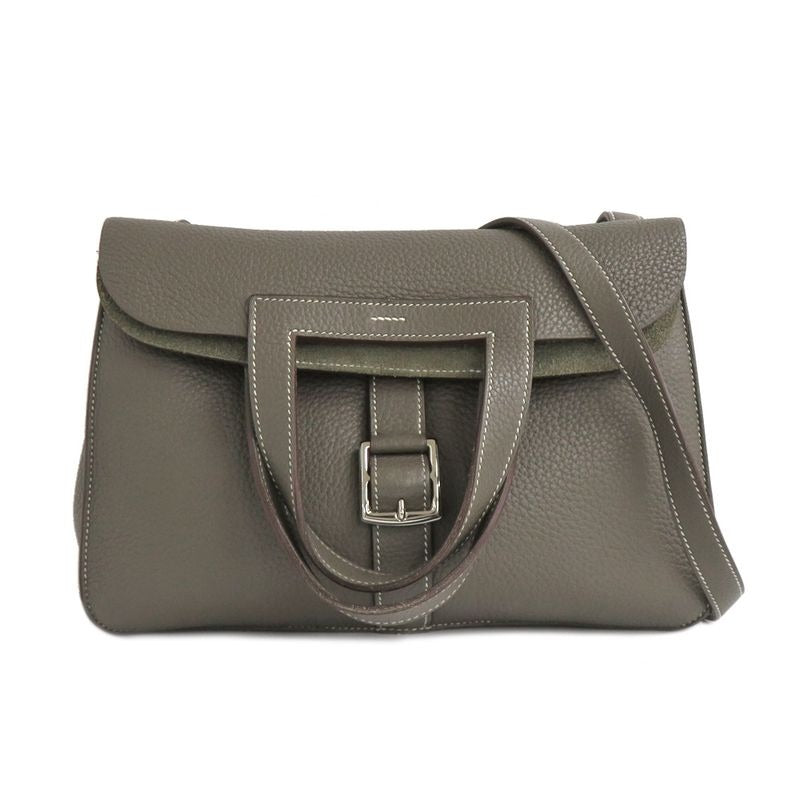 Hermes Halzan 31 Taurillon Clemence Etain Silver Hardware R 2014 Gray