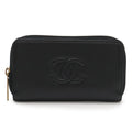 Chanel Coco Mark Round Zipper Wallet Caviar Leather Black Gold Hardware