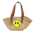 Loewe Paula Basket Smiley Wink Tote Bag Handbag Beige Brown Straw Leather