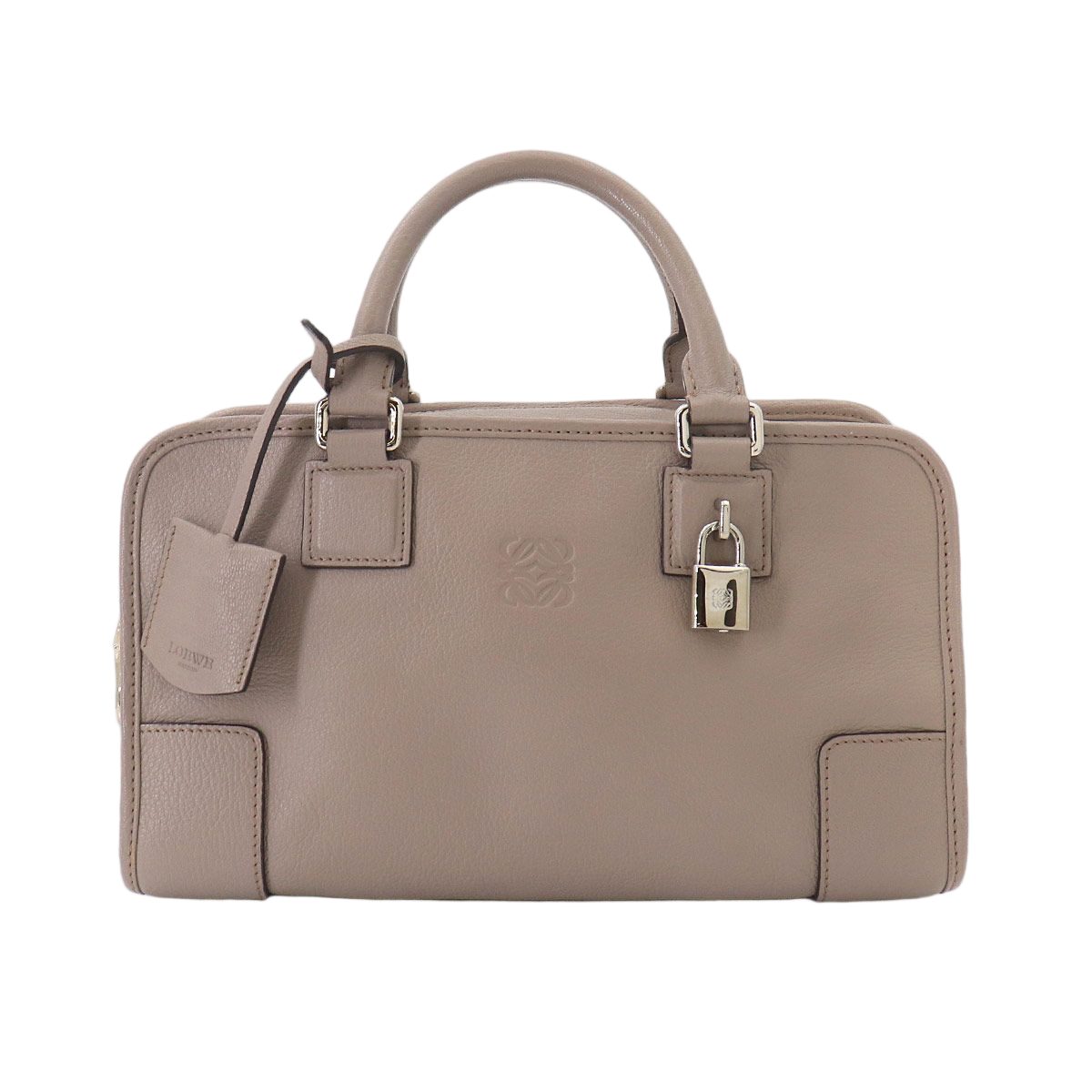 Loewe Amazona 28 Hand Bag Leather Beige Silver Gray