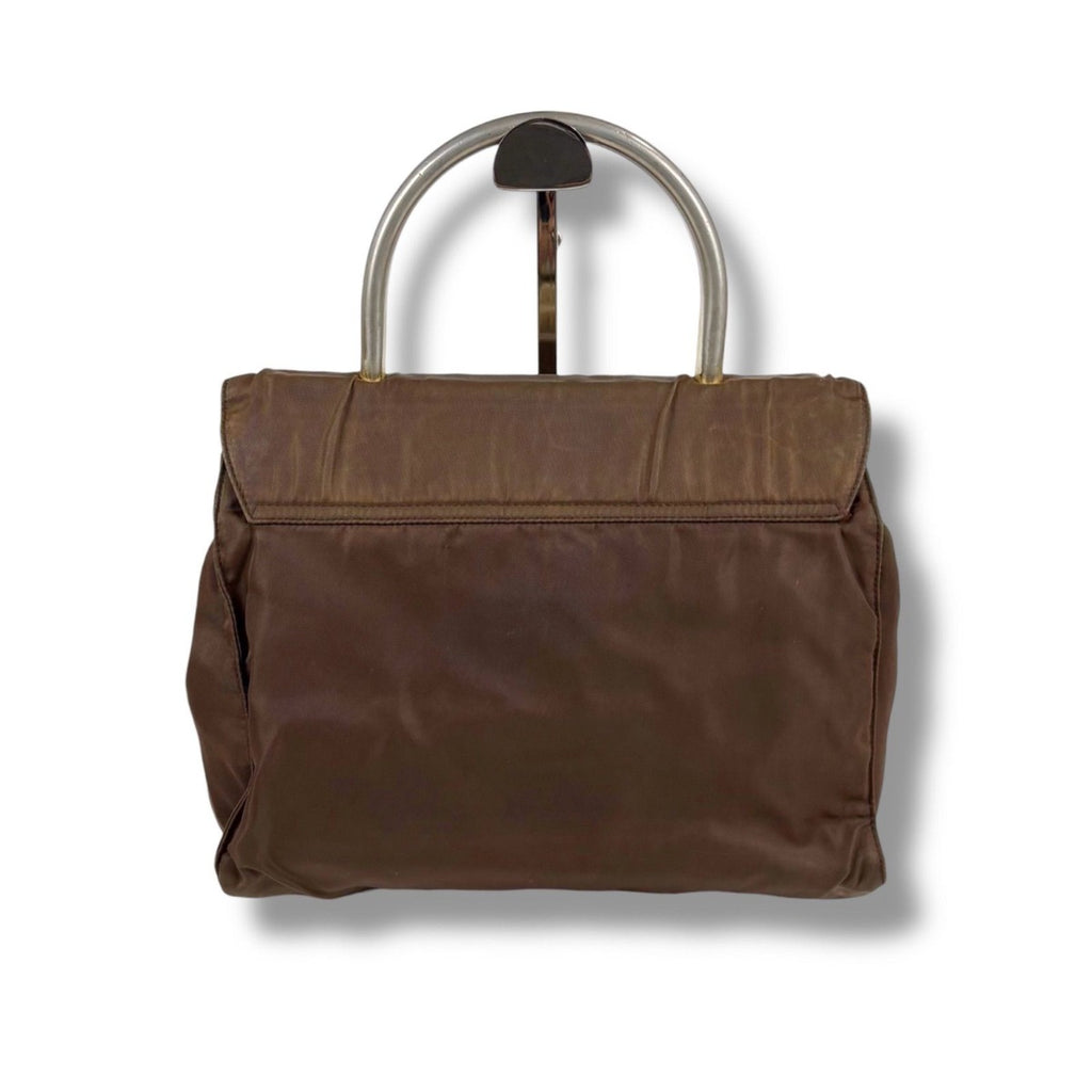 Prada Triangle Logo Top Handle Bag Handbag Tessuto Nylon Brown — view 2