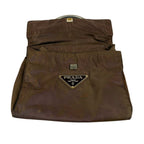 Prada Triangle Logo Top Handle Bag Handbag Tessuto Nylon Brown — view 3