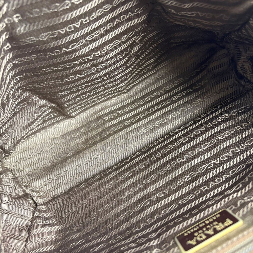 Prada Triangle Logo Top Handle Bag Handbag Tessuto Nylon Brown — view 9